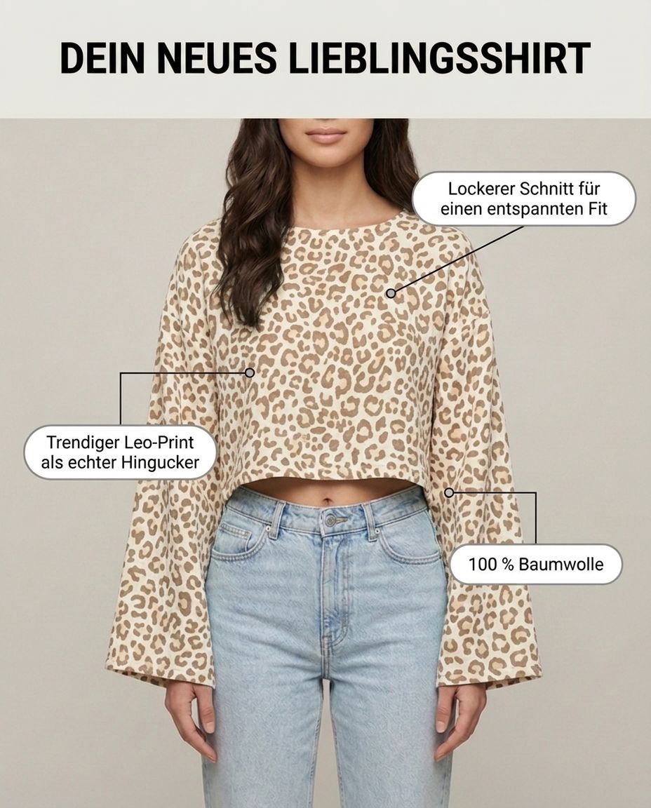 Leopard Musselin Langarmshirt Beige Vorderansicht | Lisa’s Boutique