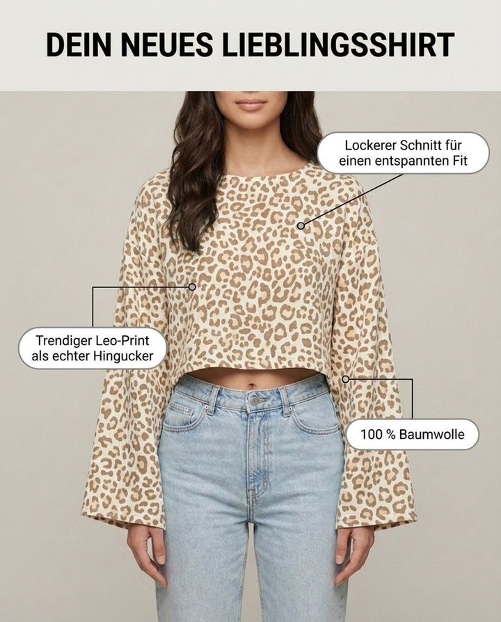 Leopard Musselin Langarmshirt Beige Vorderansicht | Lisa’s Boutique