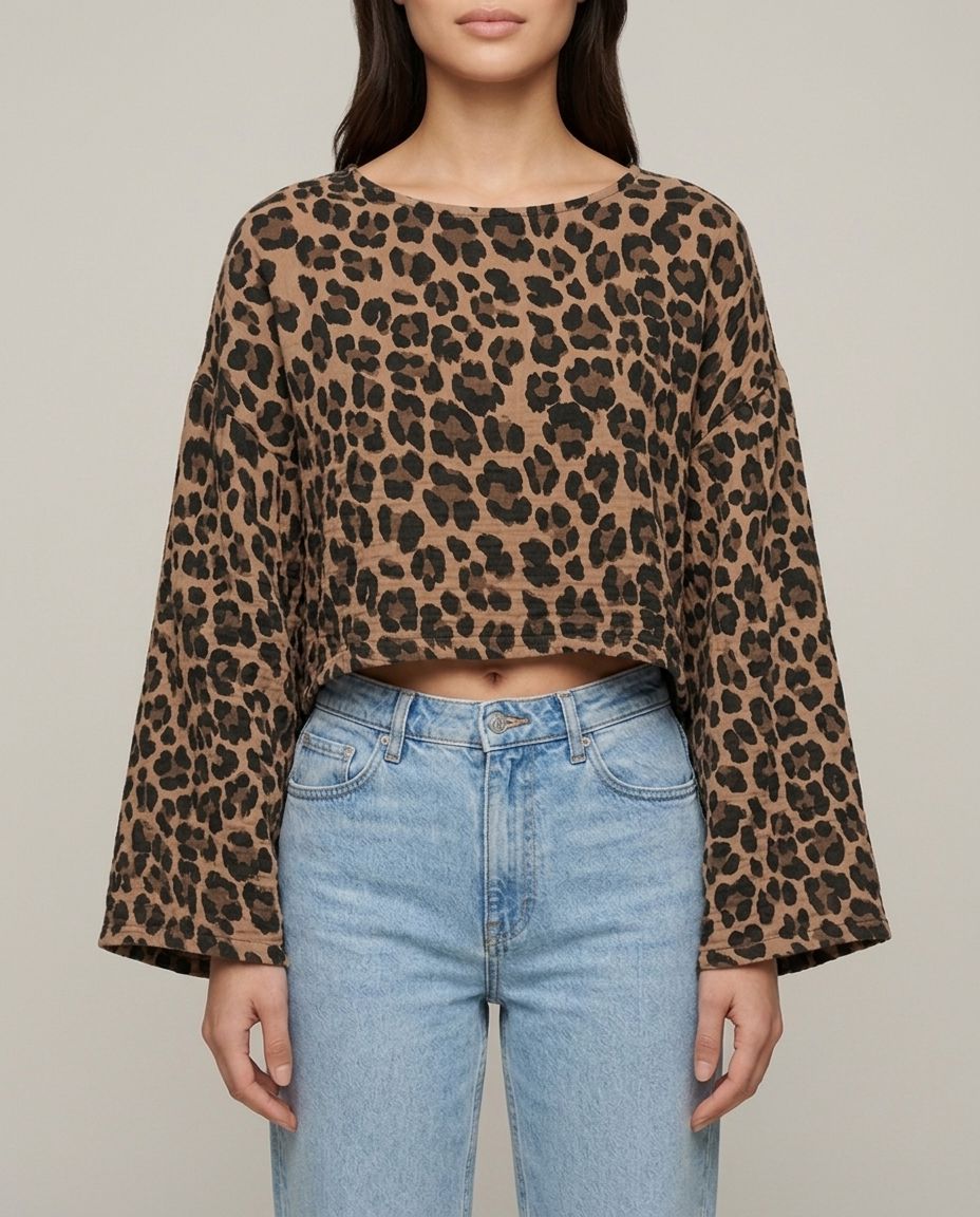 Leopard Musselin Langarmshirt Braun Seitenansicht | Lisa’s Boutique