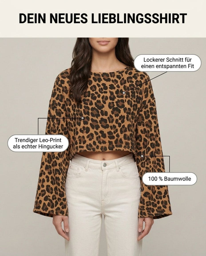 Leopard Musselin Langarmshirt Braun Vorderansicht | Lisa’s Boutique