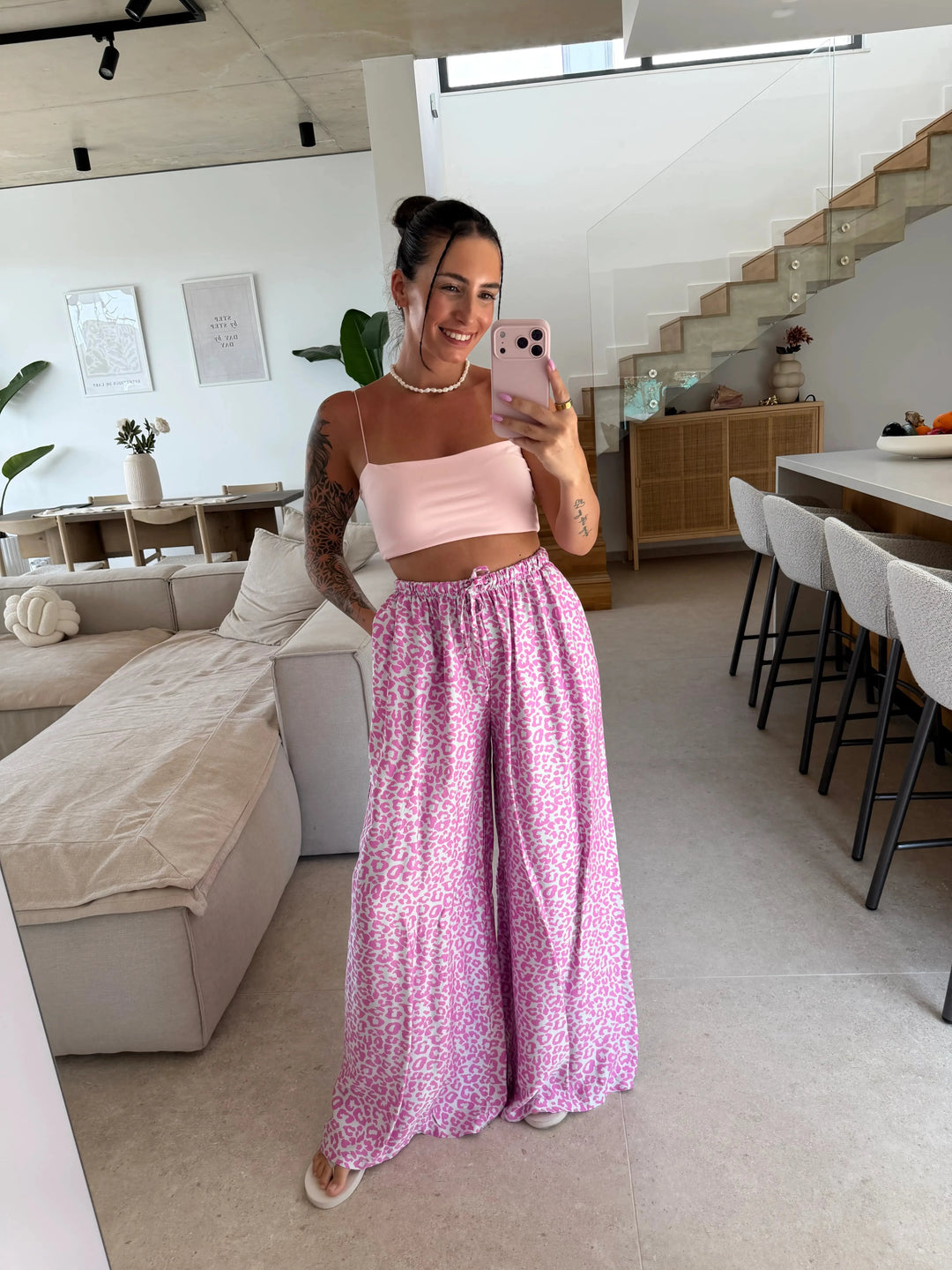 Leopard Satin Hose - Flieder Hose Lisas Boutique 