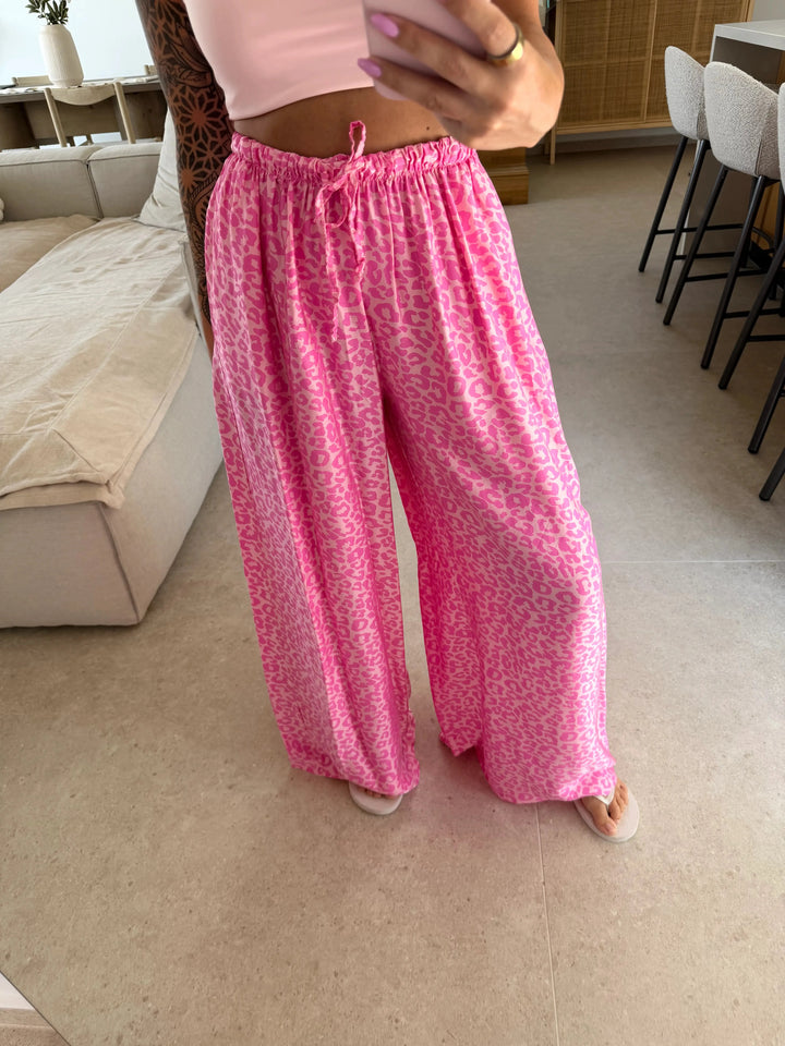 Leopard Satin Hose - Pink Stoffhose Lisas Boutique 