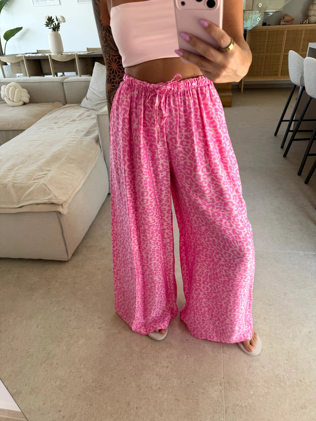 Leopard Satin Hose - Pink Stoffhose Lisas Boutique 