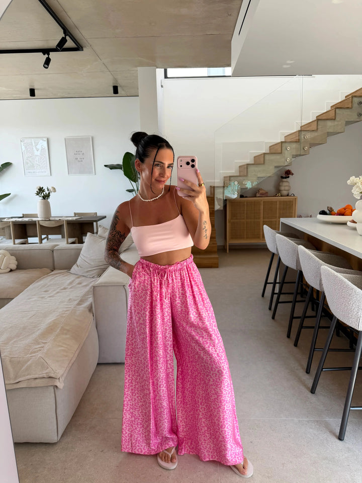 Leopard Satin Hose - Pink Stoffhose Lisas Boutique 