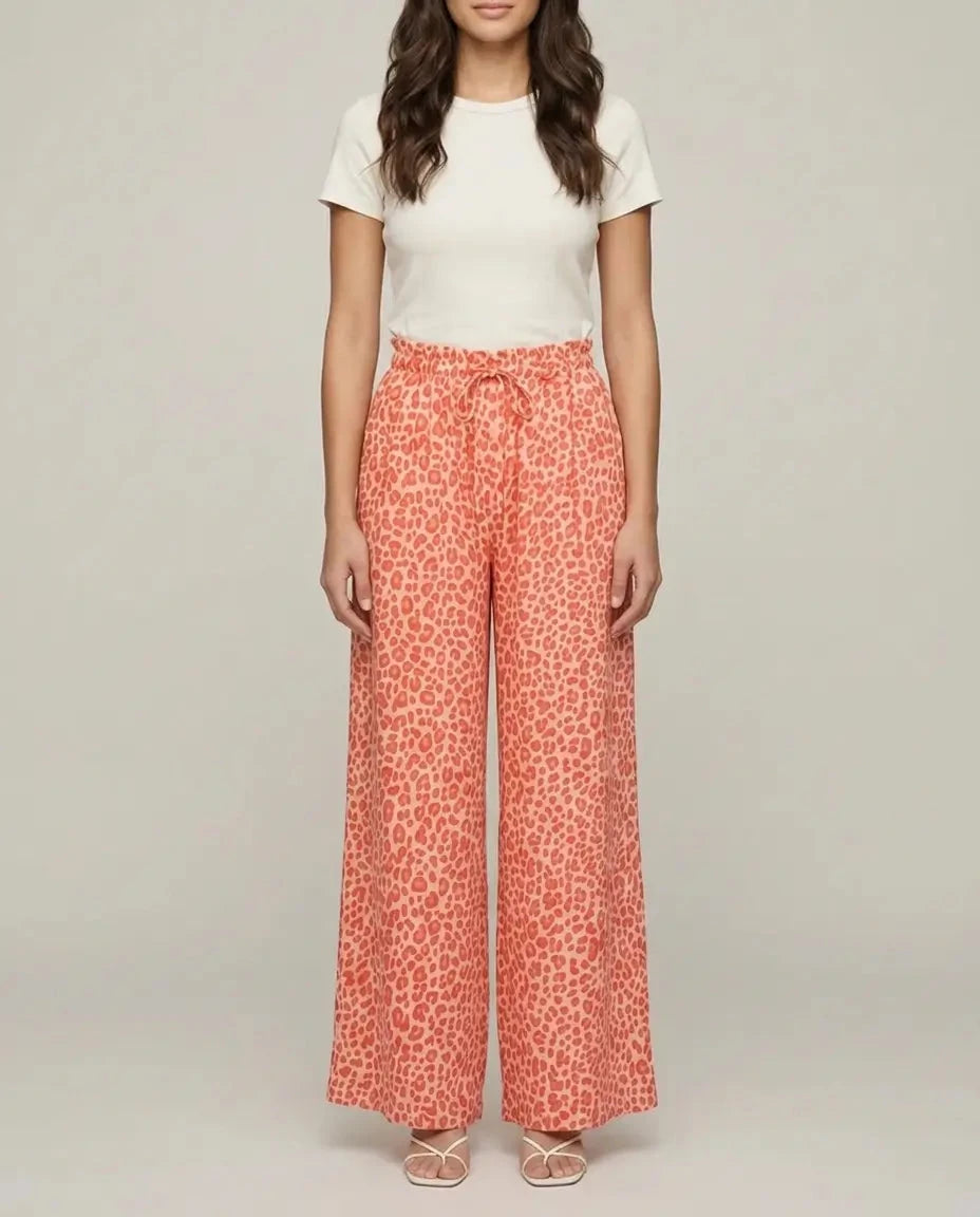 Leoprint Schlabberhose Apricot Seitenansicht | Lisa’s Boutique