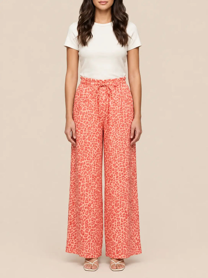 Leoprint Schlabberhose Damen in Apricot, Seitenansicht | Lisa’s Boutique