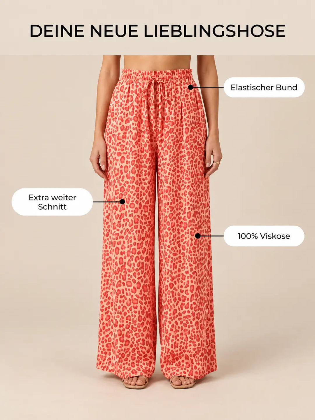 Leoprint Schlabberhose Damen in Apricot, Vorderansicht | Lisa’s Boutique