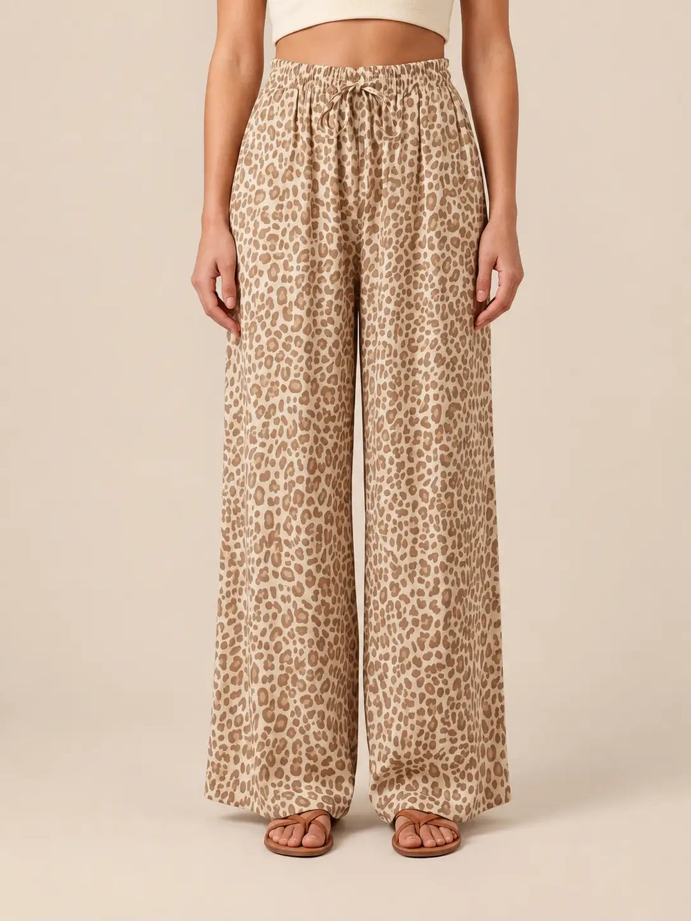 Leoprint Schlabberhose Damen in Beige, Vorderansicht | Lisa’s Boutique