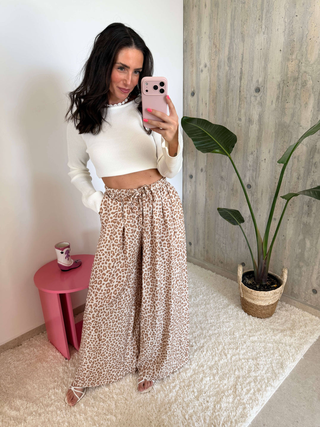 Leoprint Schlabberhose – Beige Langarm Lisas Boutique 