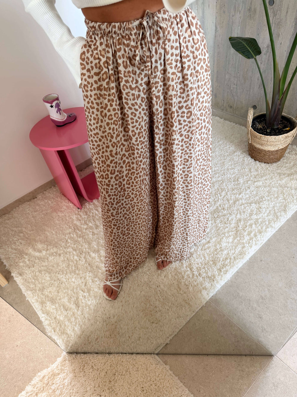 Leoprint Schlabberhose – Beige Langarm Lisas Boutique 