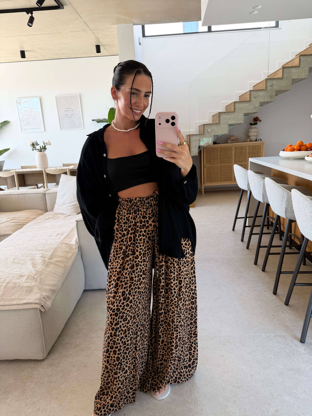 Leoprint Schlabberhose – Braun/ Beige Langarm Lisas Boutique 
