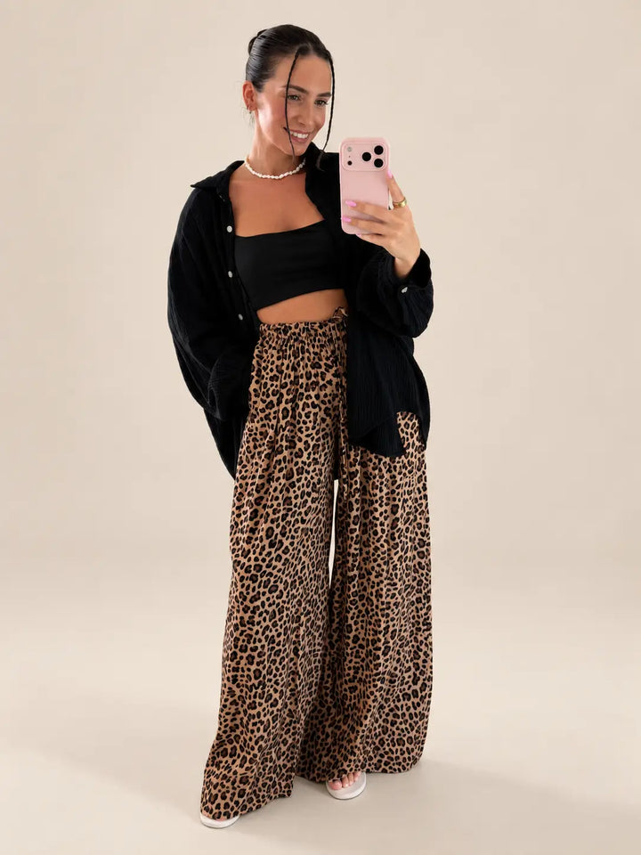 Losse broek dames in Bruin en Beige met luipaardprint | Lisa’s Boutique