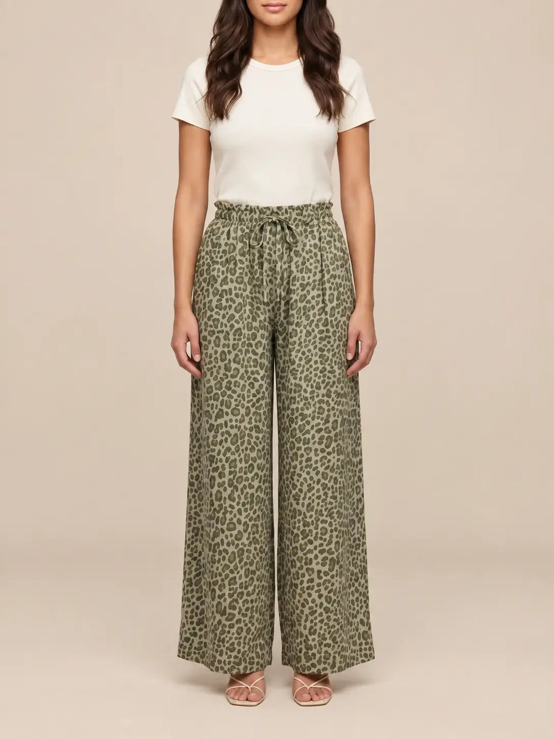 Women’s leopard print loose fitting trousers in Khaki | Lisa’s Boutique