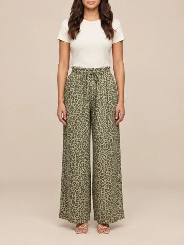 Women’s leopard print loose fitting trousers in Khaki | Lisa’s Boutique