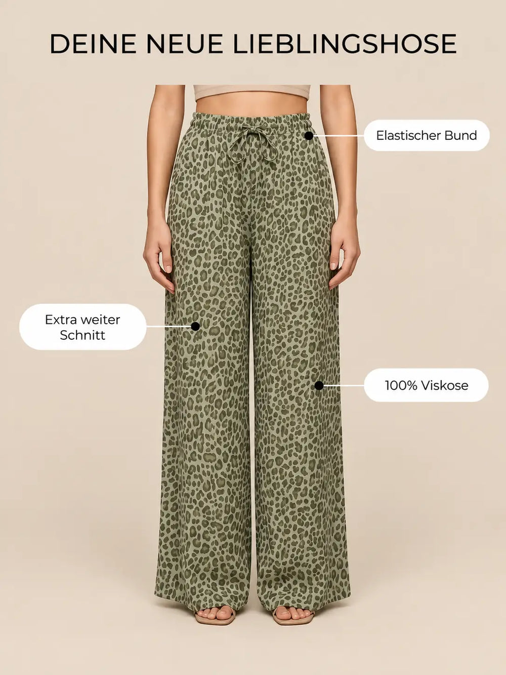 Leoprint Schlabberhose Damen in Khaki | Lisa’s Boutique
