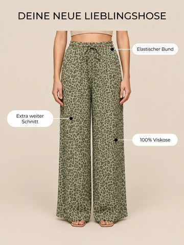 Women’s leopard print loose fitting trousers in Khaki | Lisa’s Boutique