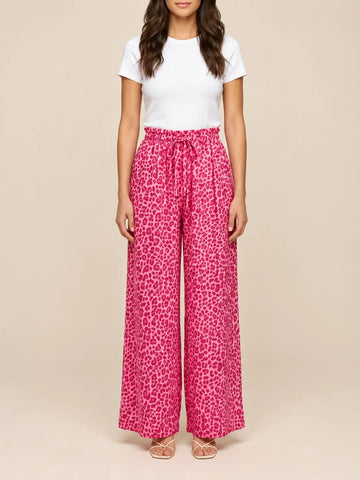Luipaardprint broek dames in Felroze, Zijaanzicht | Lisa’s Boutique