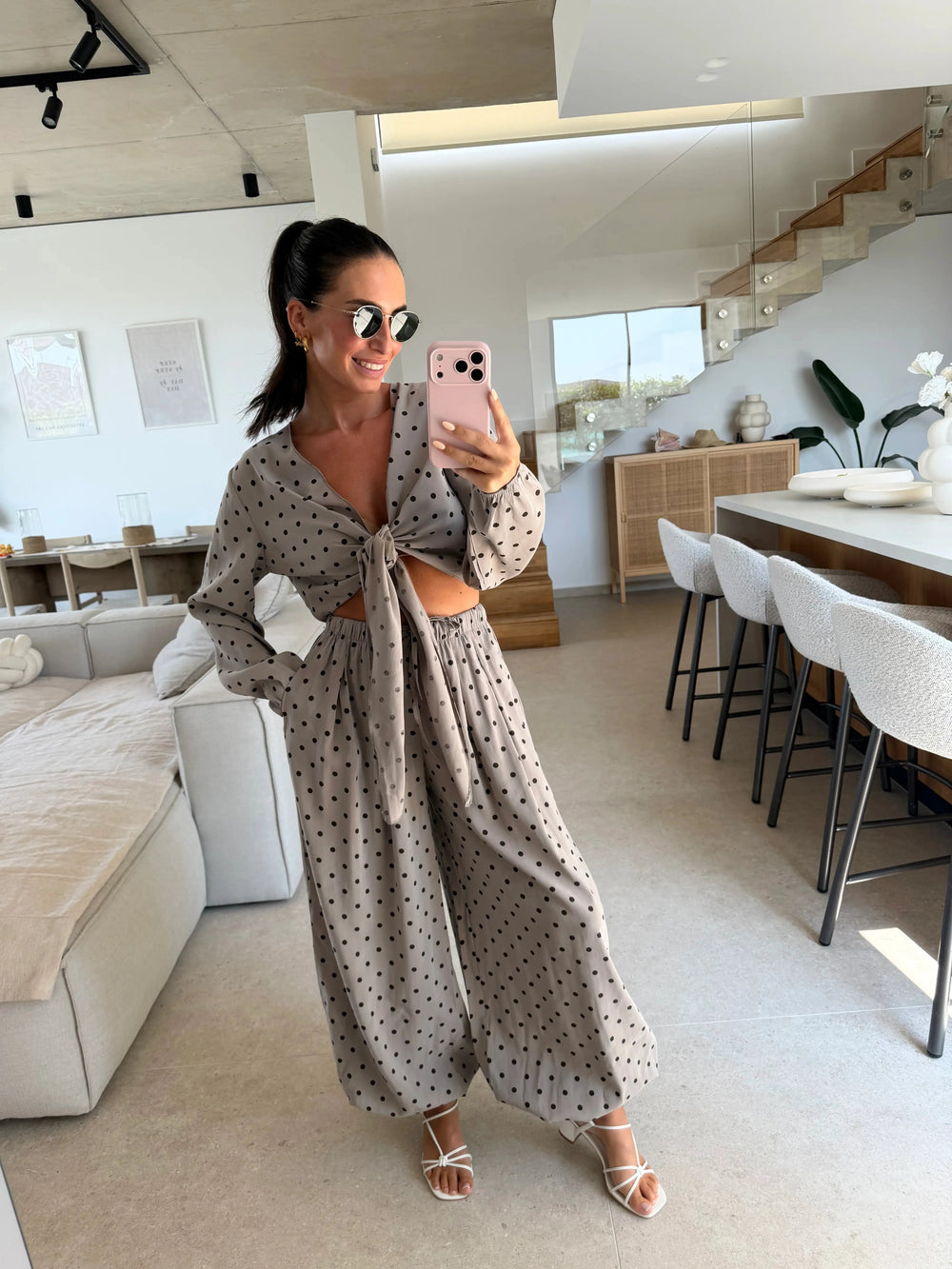 Lockere Hose – Taupe/Punkte Hose Lisas Boutique 