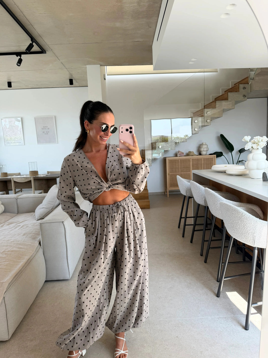 Lockere Hose – Taupe/Punkte Hose Lisas Boutique 