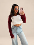 Longsleeve Colourblock – Bordeaux/Weiß