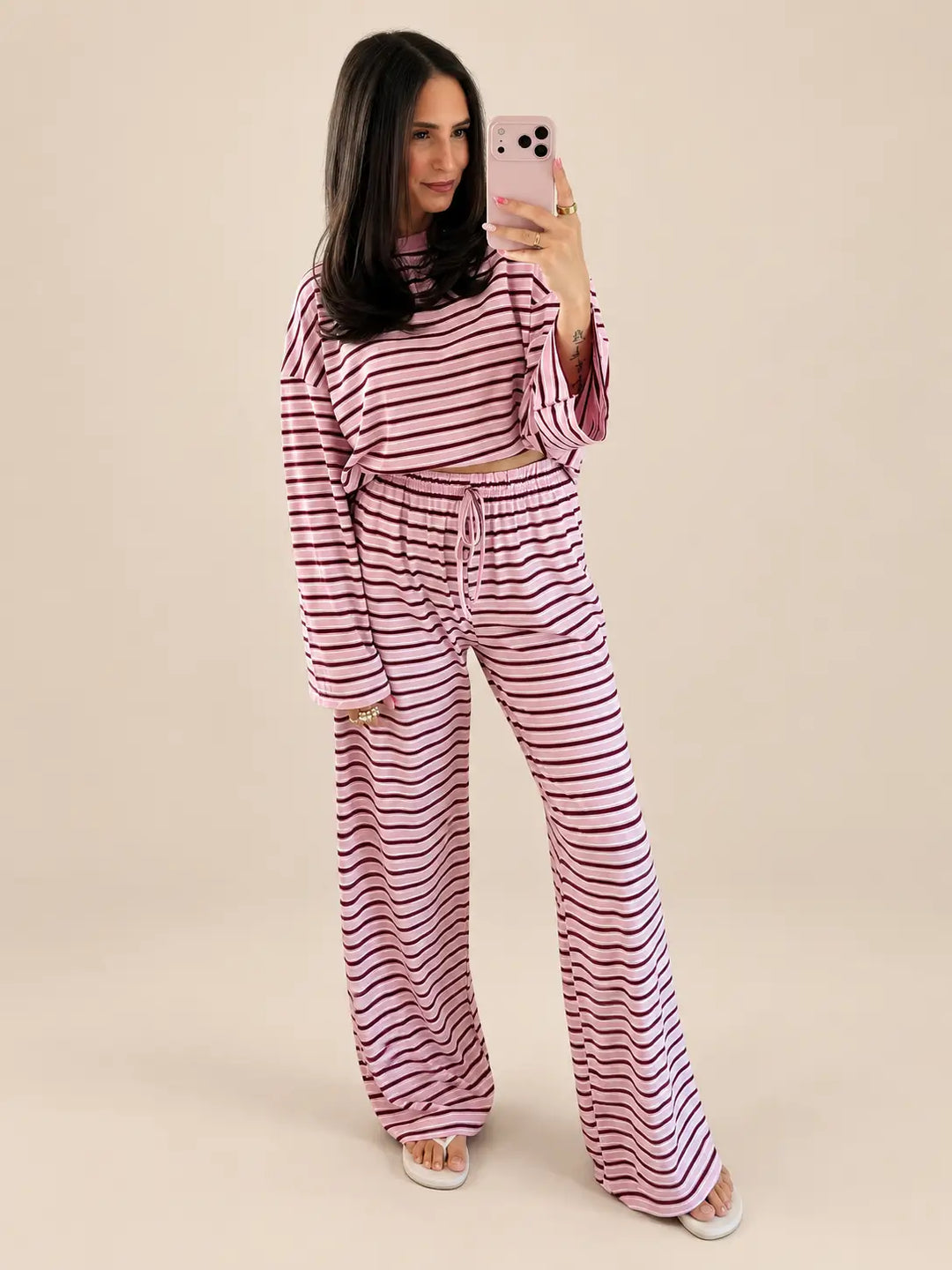 Streifen Set in Rosa mit Longsleeve und Jogginghose | Lisa’s Boutique