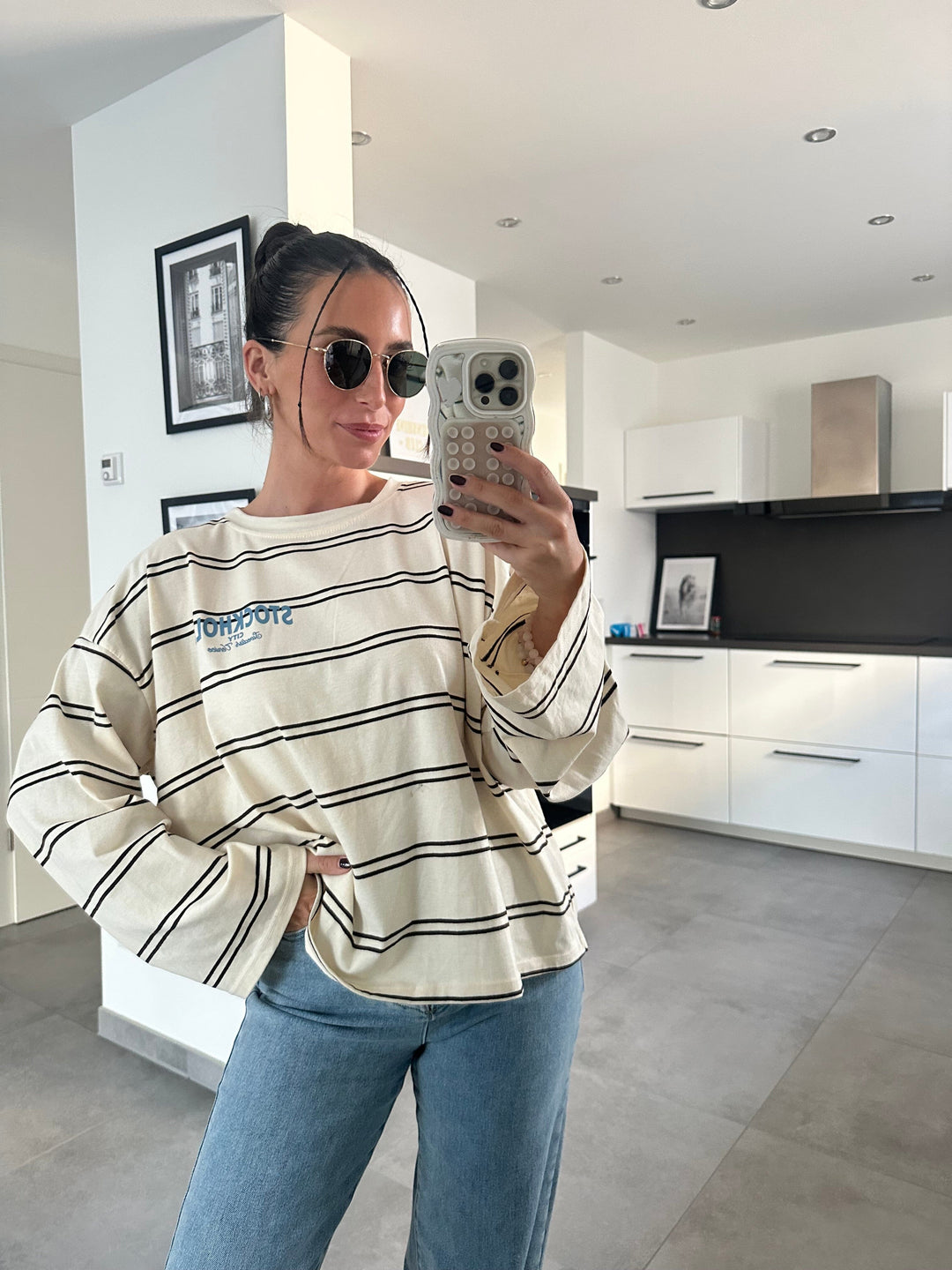 Longsleeve Stockholm Streifen Beige Pullover Lisas Boutique 