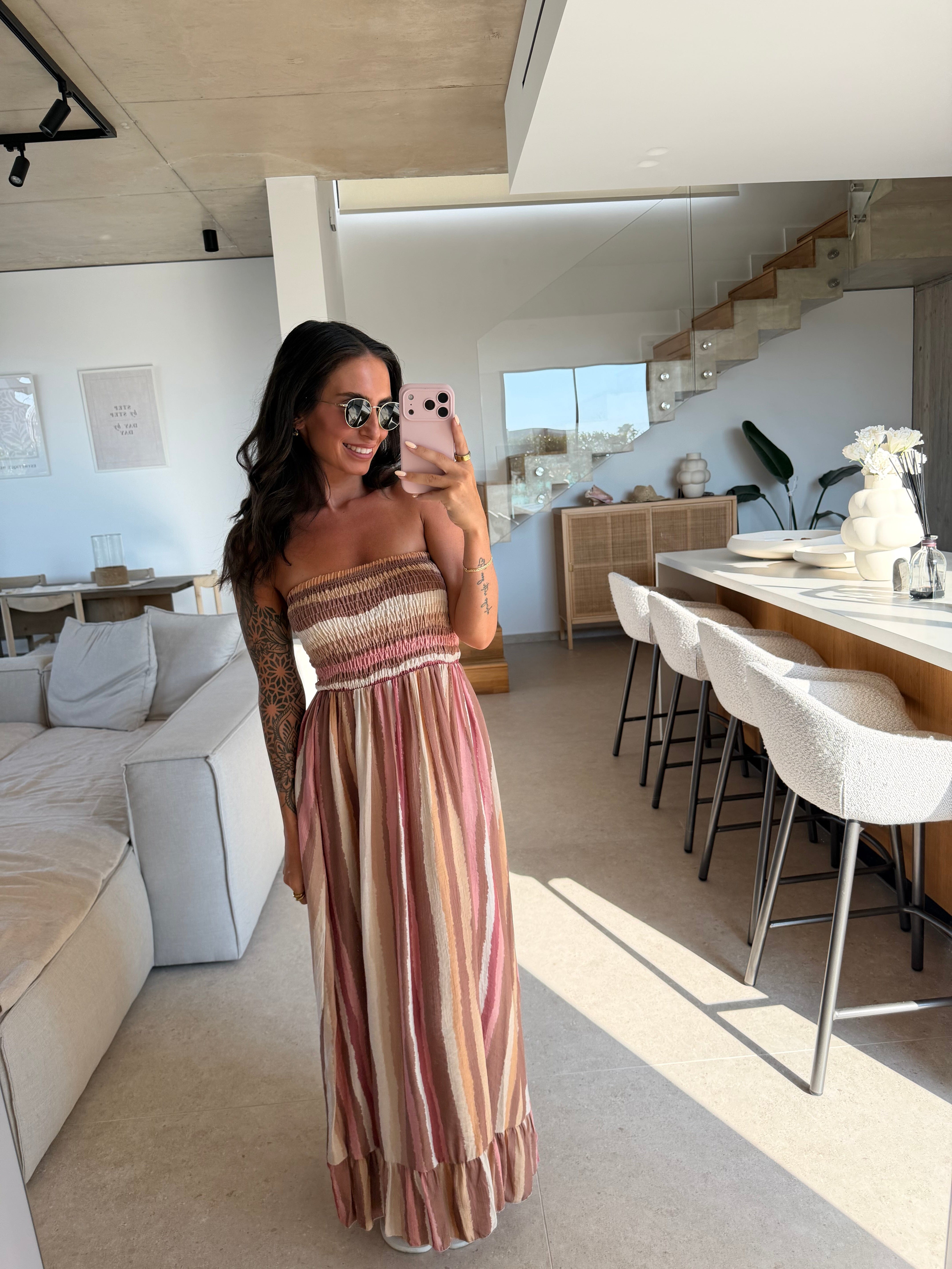 Maxikleid Beige mit Bandeau Oberteil | Lisa’s Boutique