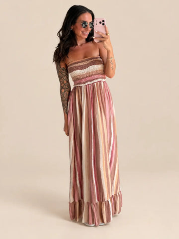 Women’s maxi dress in Beige with bandeau top | Lisa’s Boutique