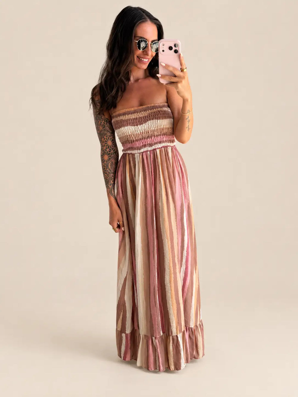 Maxijurk dames in Beige, Detailaanzicht | Lisa’s Boutique