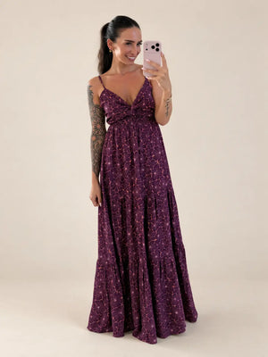 Flower Maxi-jurk – Bordeauxrood