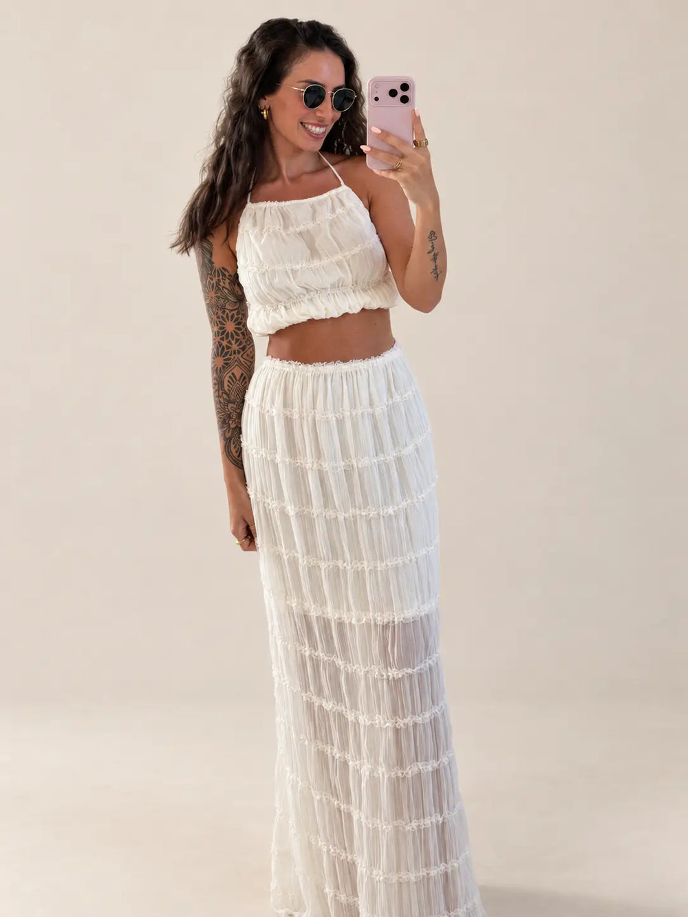 Maxirock Damen in Creme mit Struktur, Detailansicht | Lisa’s Boutique