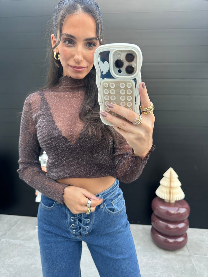 Mesh Langarmshirt Dunkelbraun Tshirt Lisas Boutique 