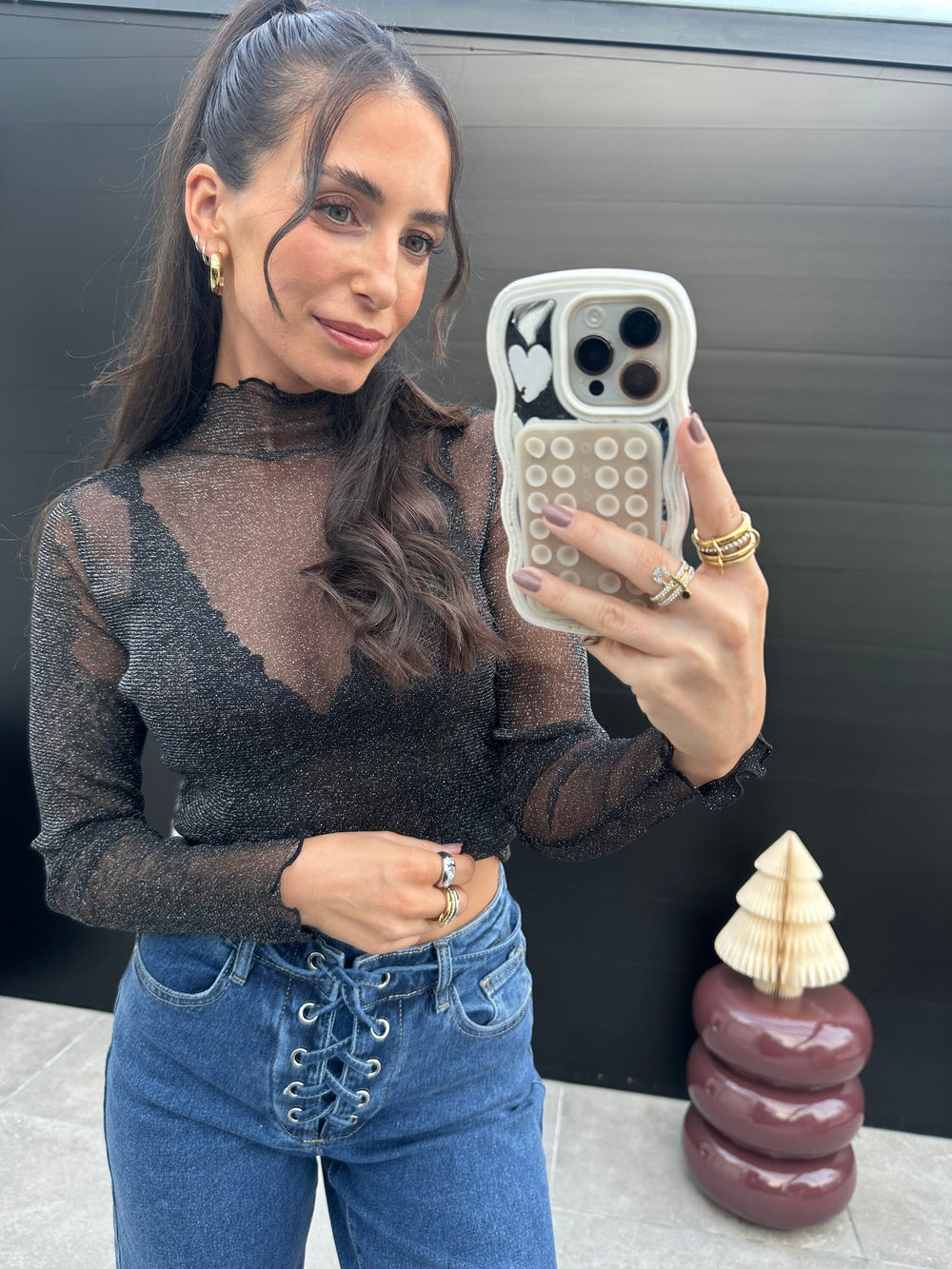 Mesh Langarmshirt Schwarz Tshirt Lisas Boutique 