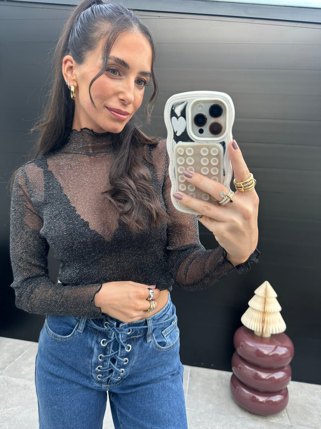 Mesh Langarmshirt Schwarz Tshirt Lisas Boutique 