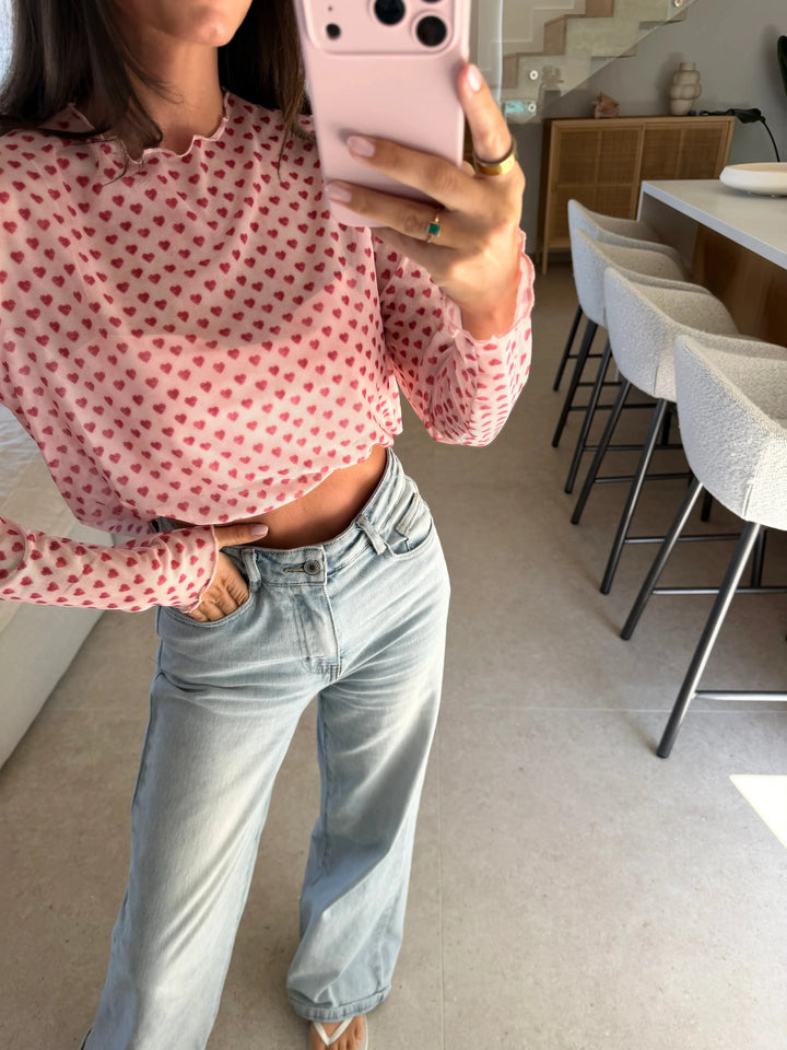 Mesh Longsleeve mit Herzen – Rosa Oberteil Lisas Boutique 