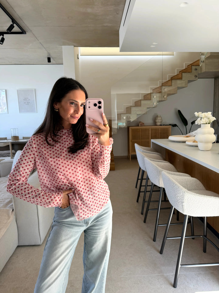 Mesh Longsleeve mit Herzen – Rosa Oberteil Lisas Boutique 