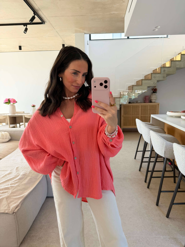 Apricotfarbene Musselinbluse mit lockerer Passform | Lisa’s Boutique