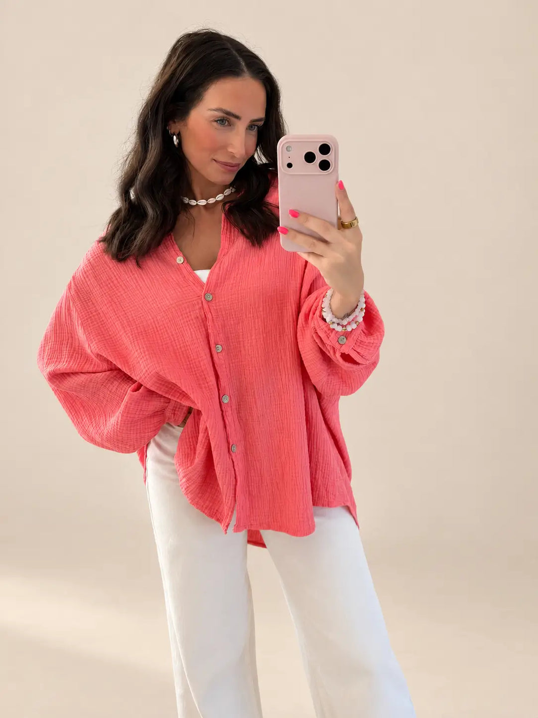 Women’s muslin blouse in Apricot with a loose fit | Lisa’s Boutique