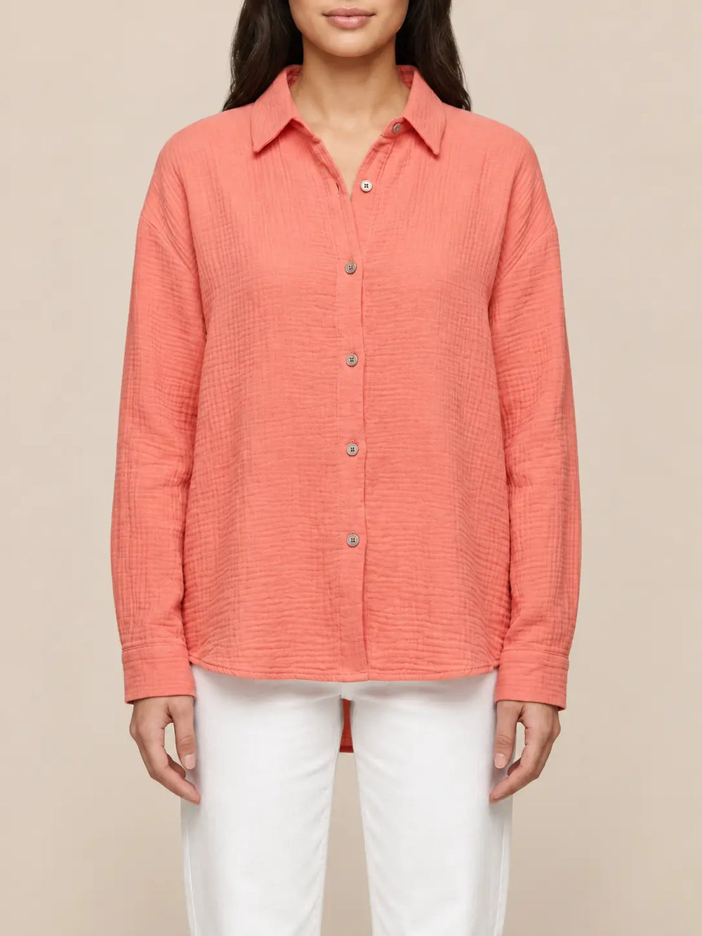 Women’s muslin blouse in Apricot, Front view | Lisa’s Boutique