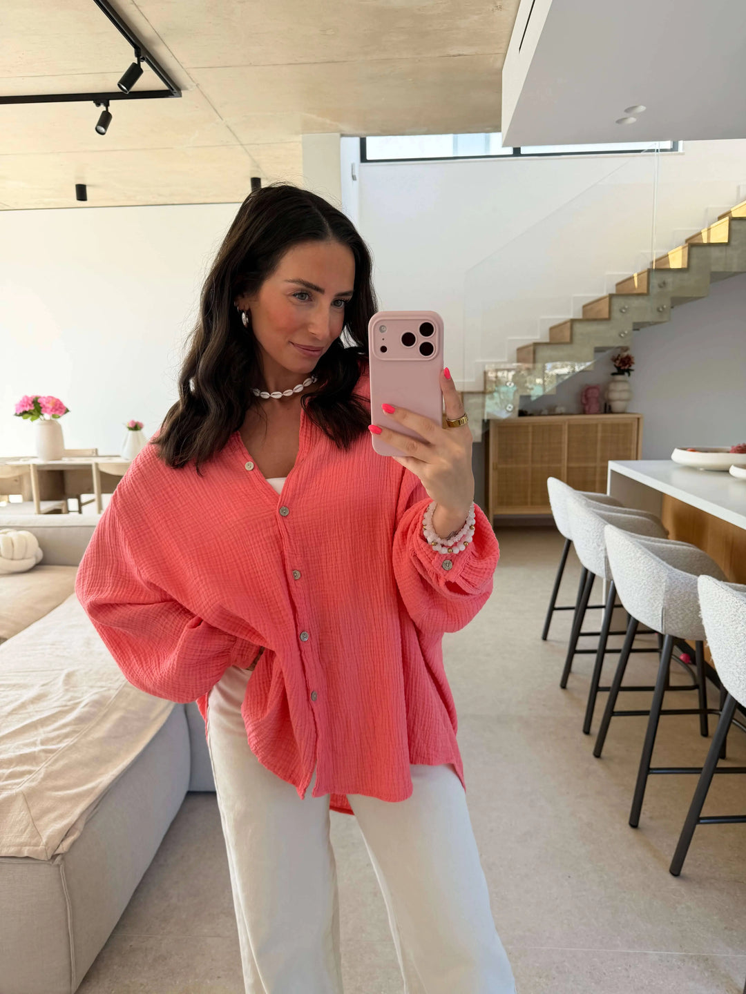 Musselin Bluse - Apricot – am Model | Lisa’s Boutique