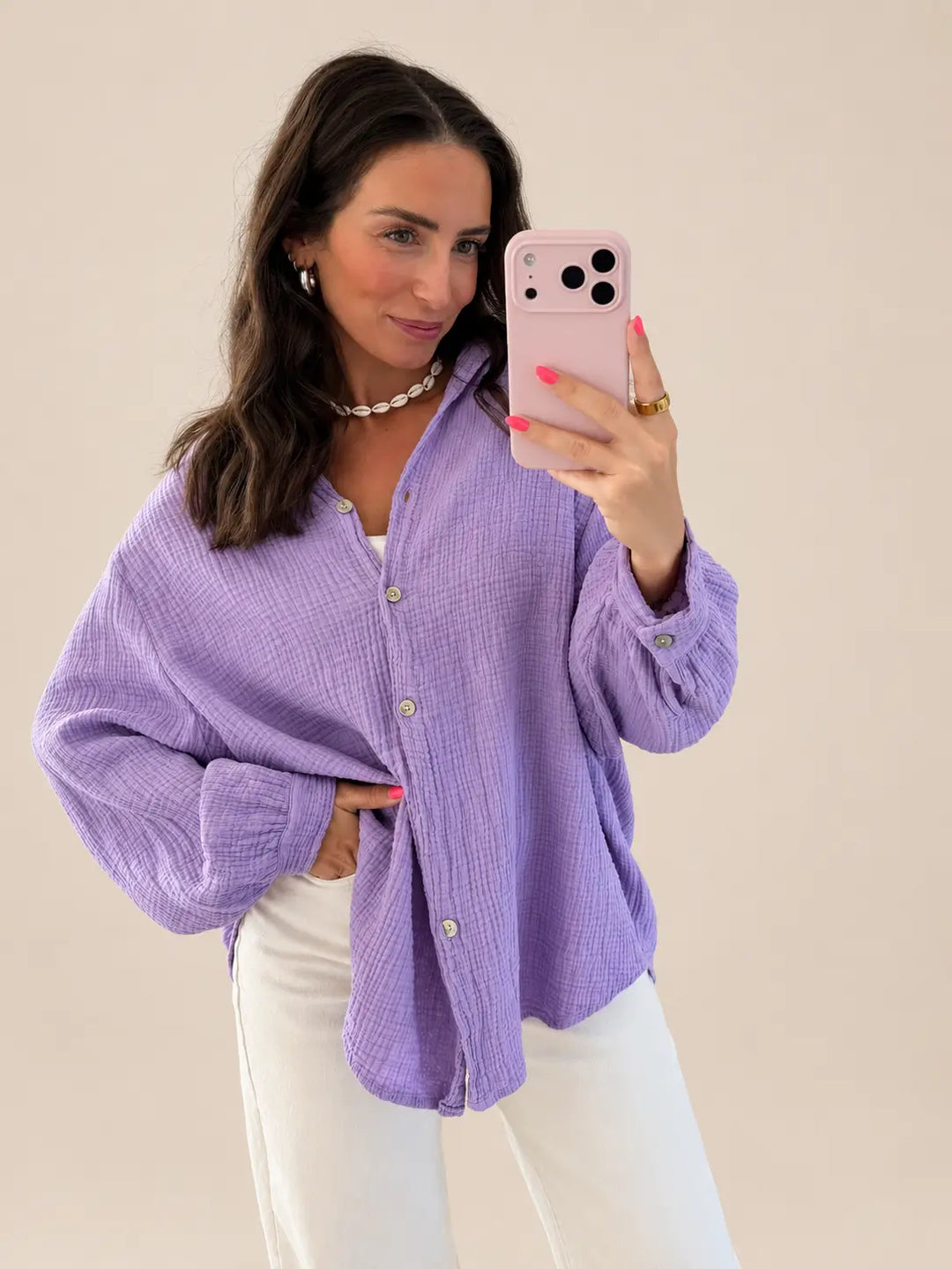 Women’s muslin blouse in Lilac with a loose fit | Lisa’s Boutique