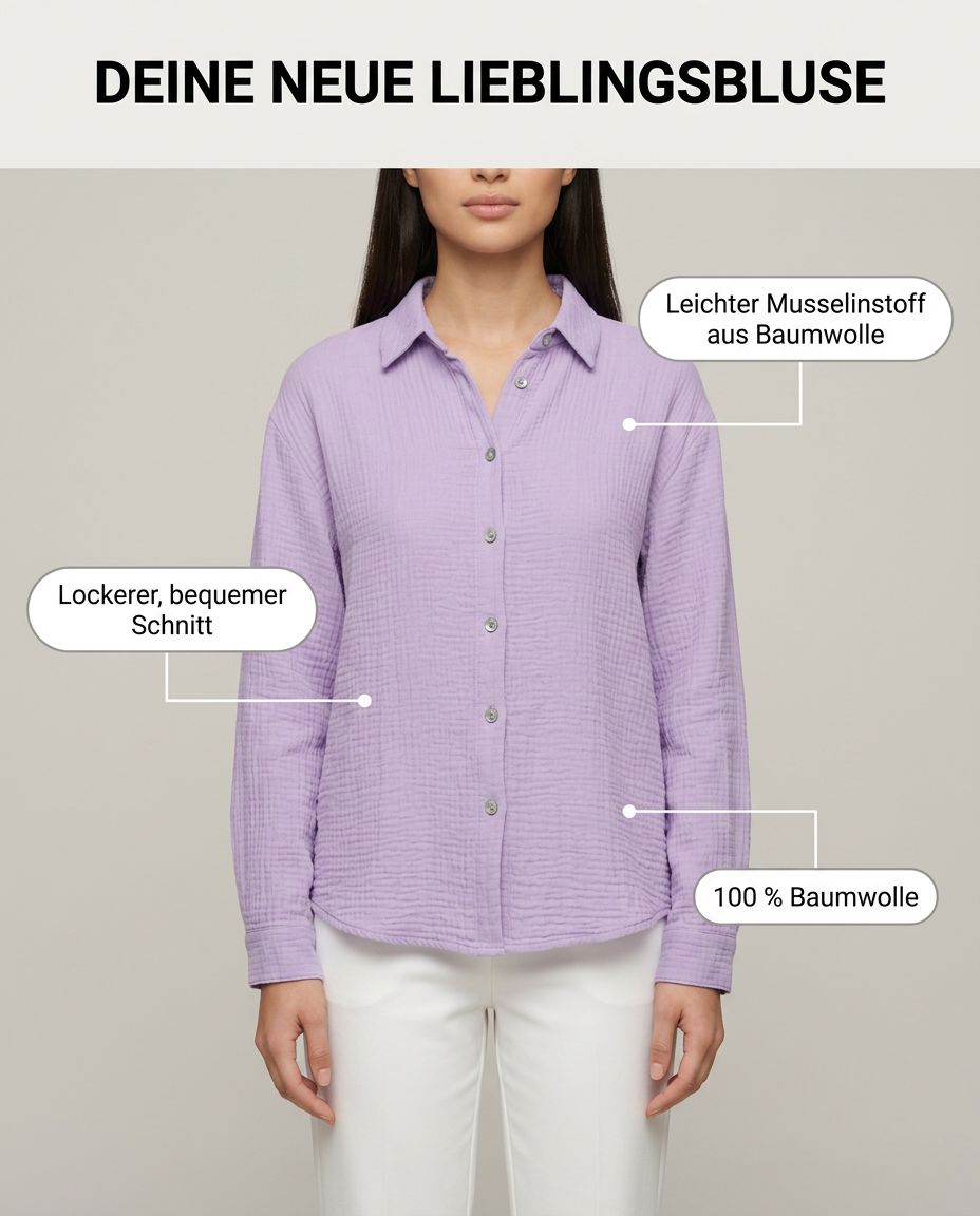 Musselin Bluse Flieder Vorderansicht | Lisa’s Boutique