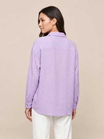 Camicetta a maniche lunghe donna lilla con orlo arrotondato, vista posteriore | Lisa’s Boutique