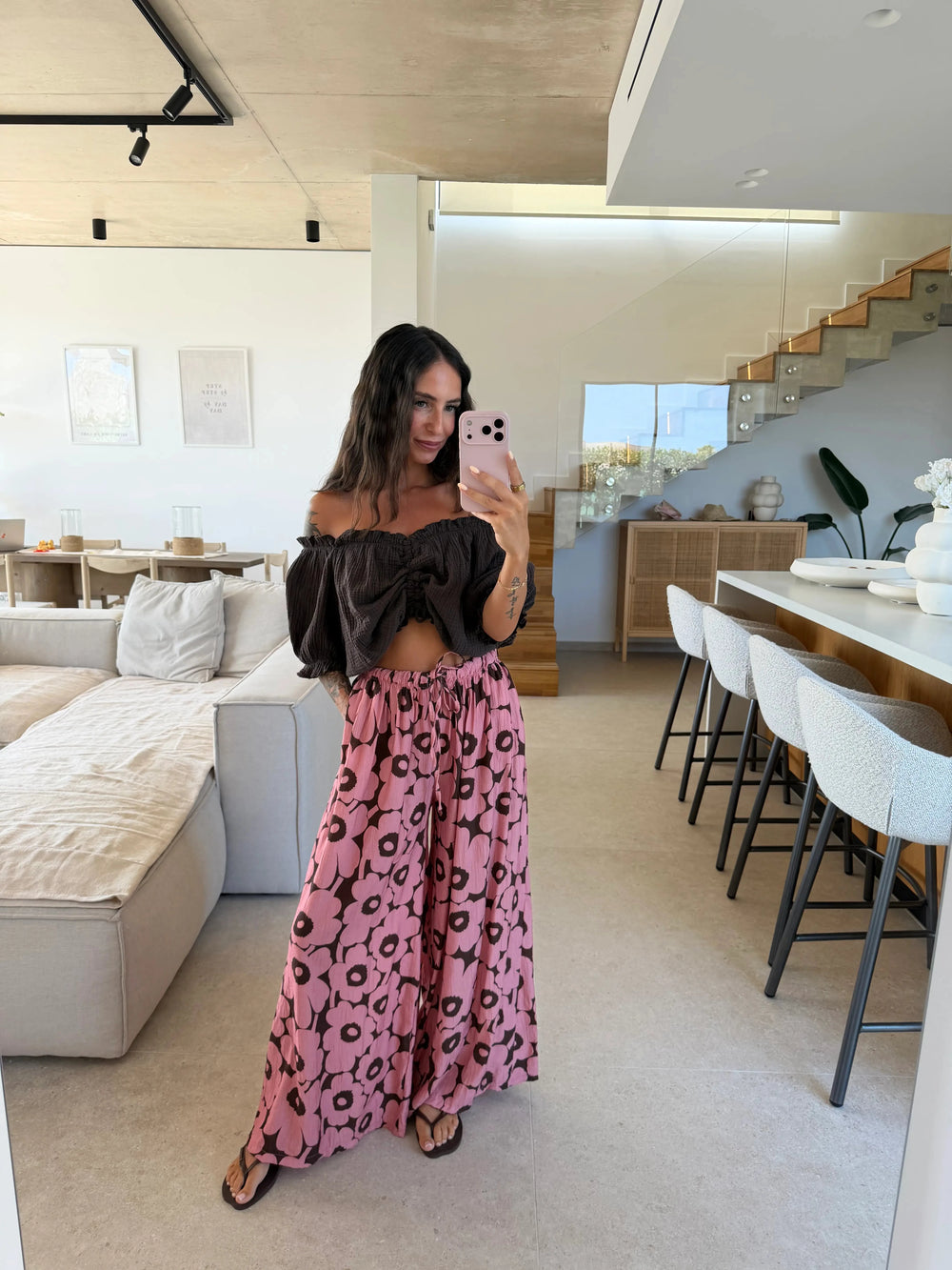 Musselin Bluse gerafft – Braun Bluse Lisas Boutique 