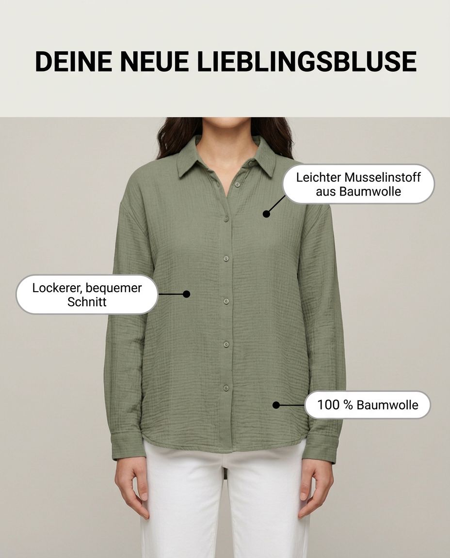 Musselin Bluse Khaki Vorderansicht | Lisa’s Boutique