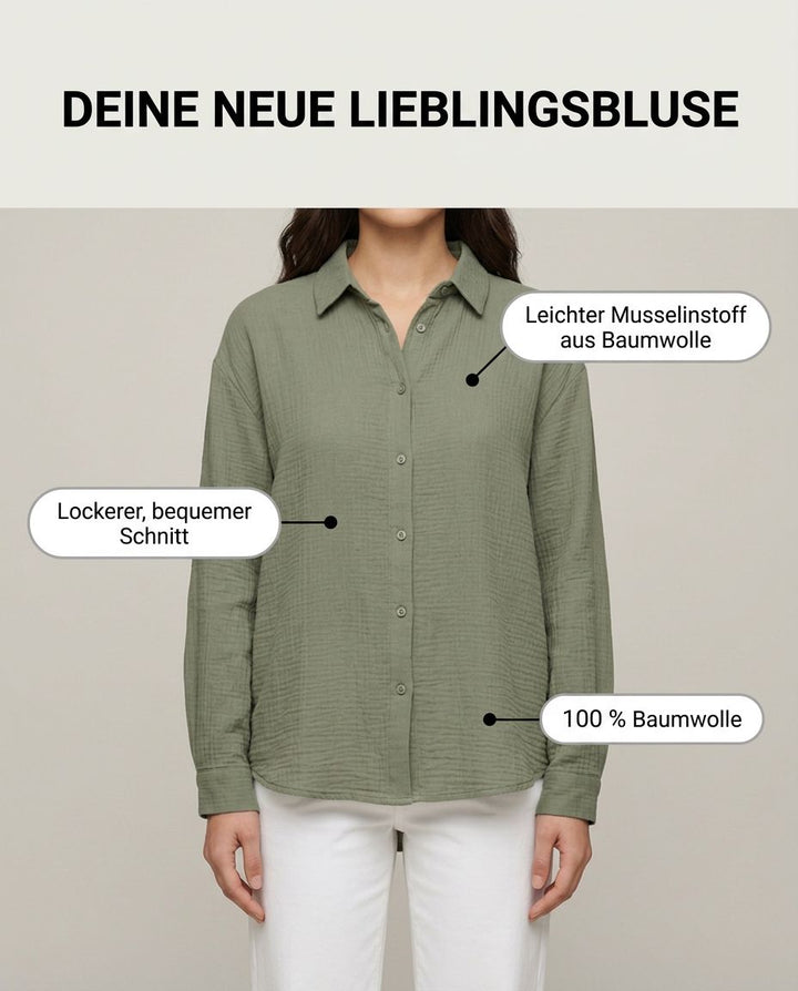 Musselin Bluse Khaki Vorderansicht | Lisa’s Boutique
