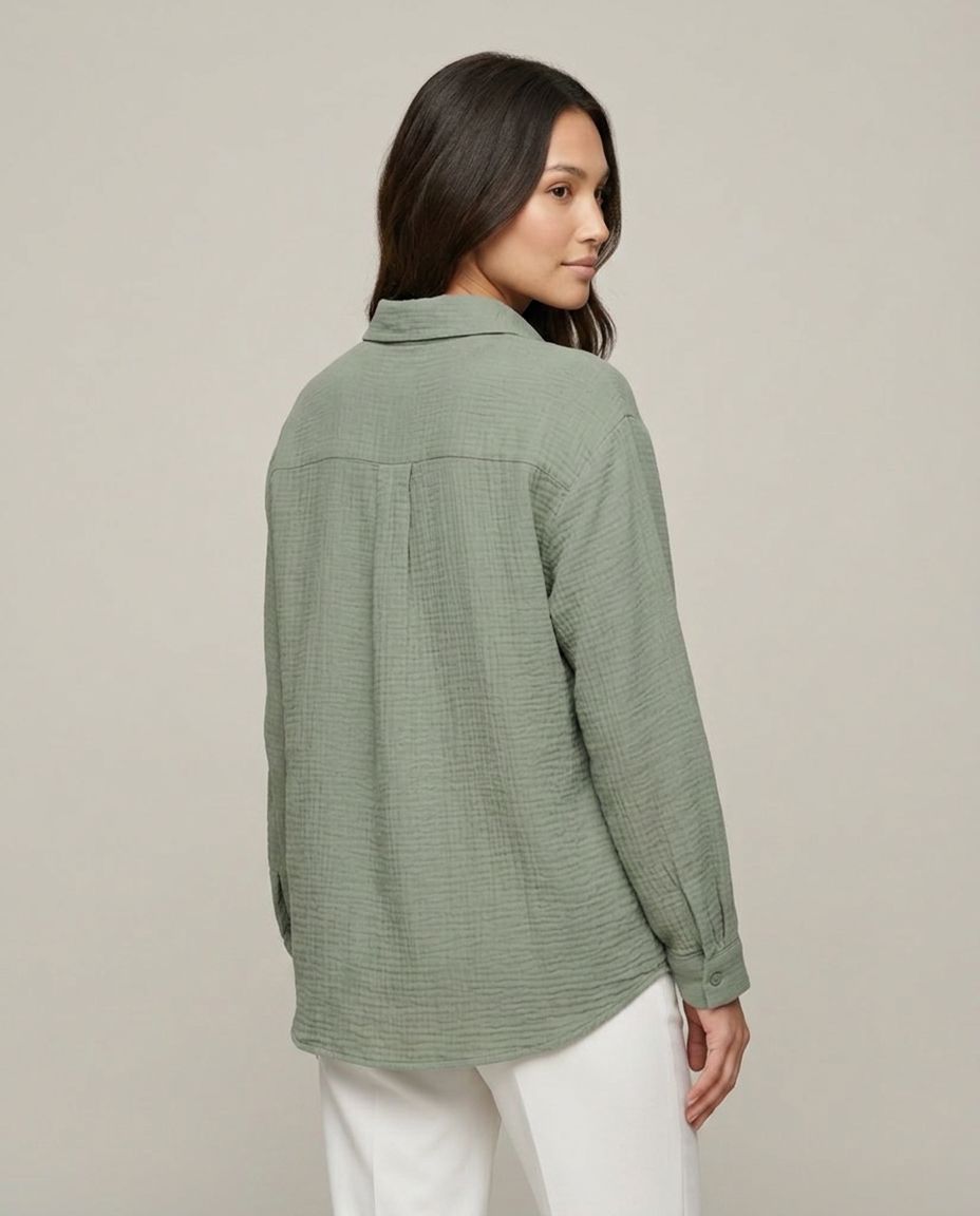 Musselin Bluse Khaki Detailansicht | Lisa’s Boutique