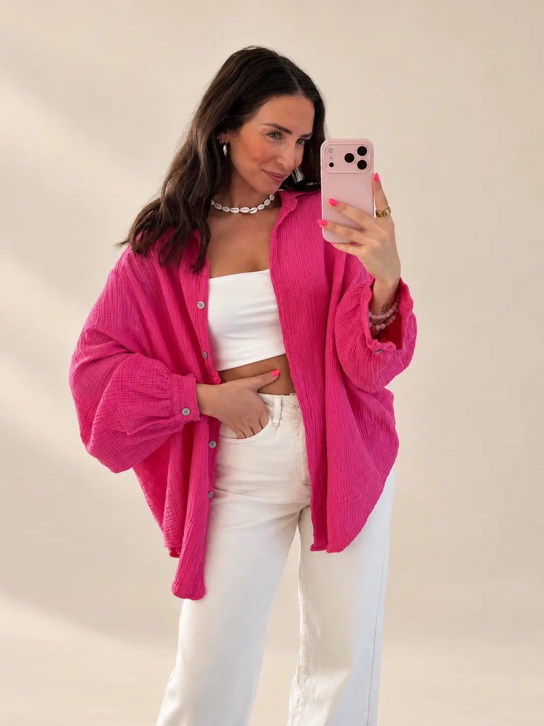 Musselin Bluse Damen in Pink mit lockerer Passform | Lisa’s Boutique
