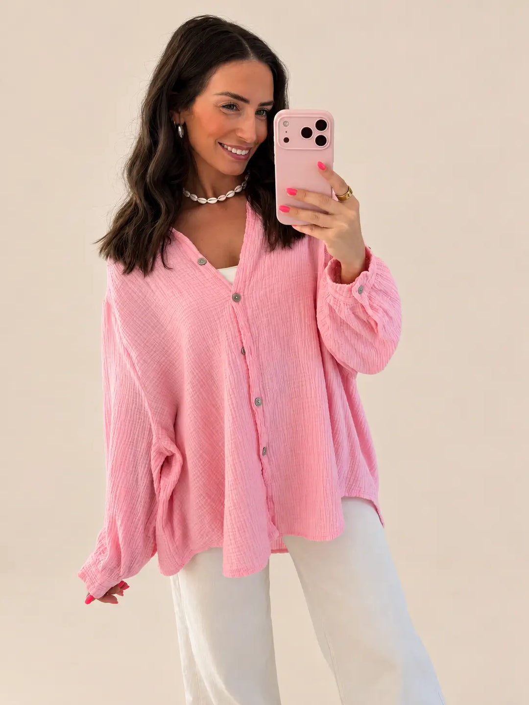 Women’s muslin blouse in Rose with a loose fit | Lisa’s Boutique