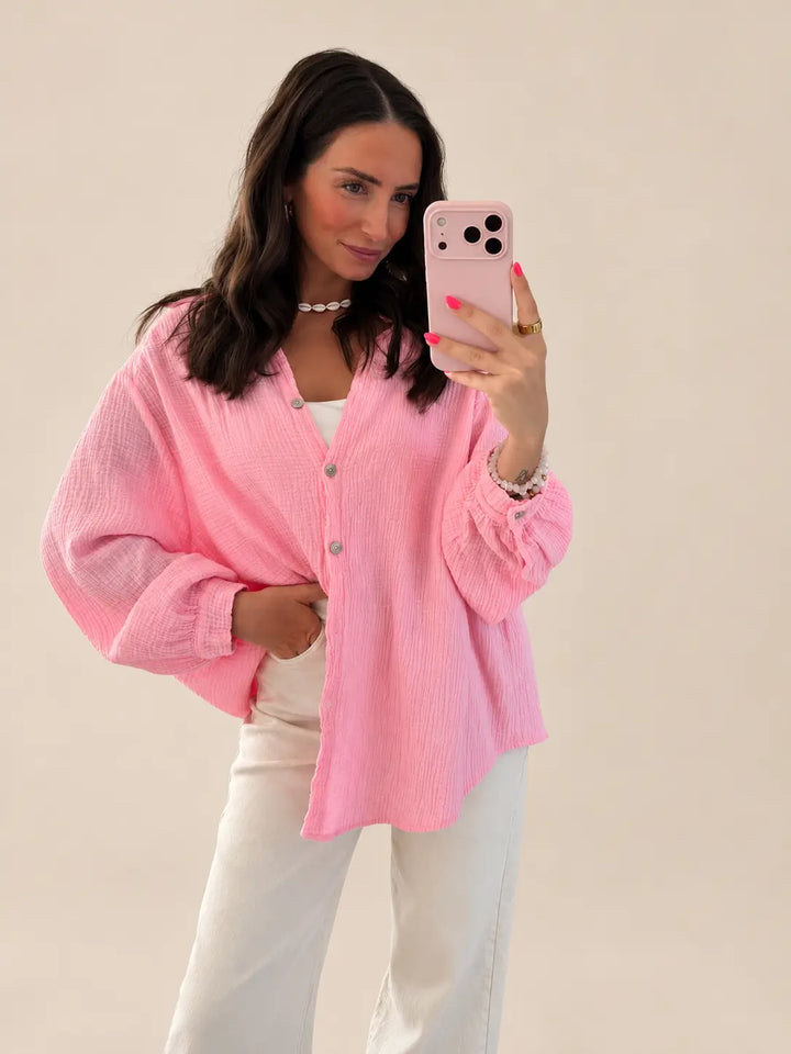 Mousseline blouse dames in Roze, Vooraanzicht | Lisa’s Boutique